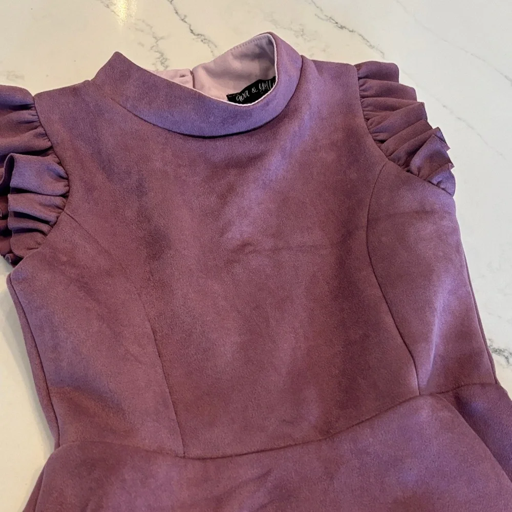 NWOT Charming Purple Kids Dress with Ruffle Sleeves